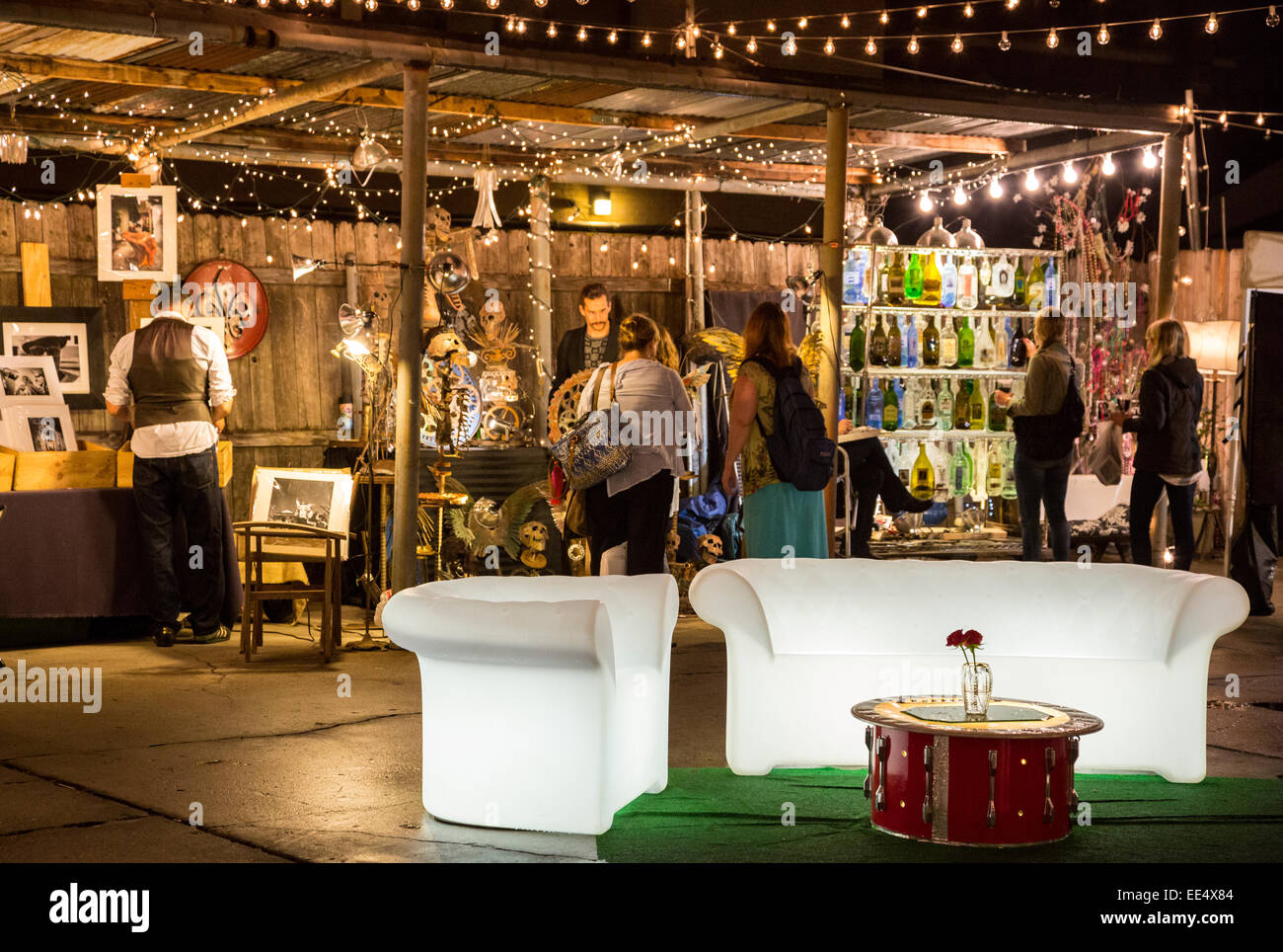 French Quarter, New Orleans, Louisiana.  Frenchmen's Art Market at Night. Stock Photo