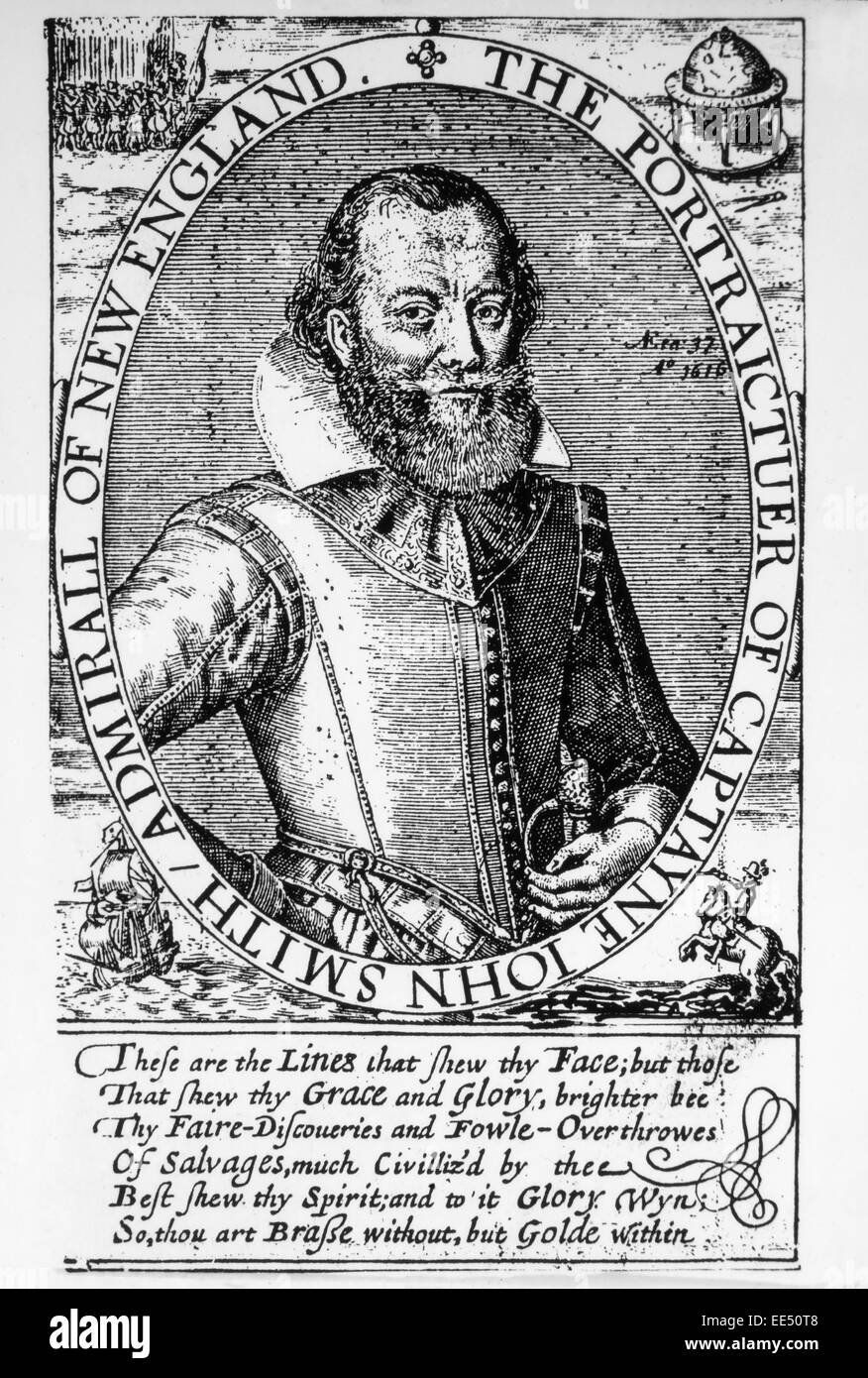 John Smith (1580-1631), Leader of the Virginia Colonists at Jamestown, Engraving from his 'A Description of New England', 1616 Stock Photo