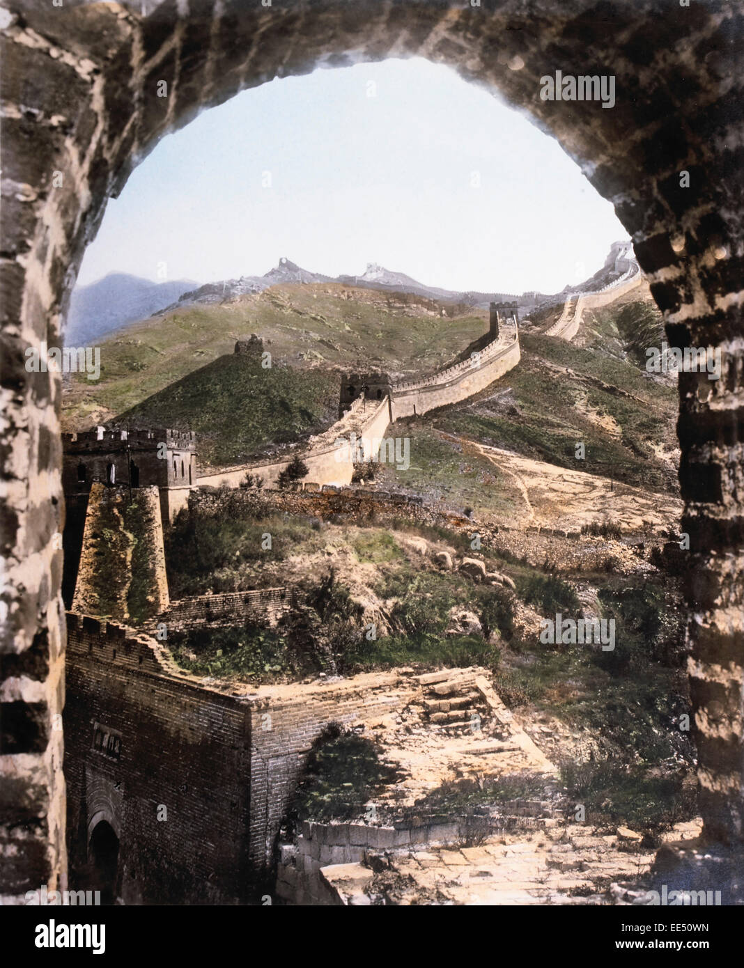 Great Wall of China, Hand-Colored Photograph, circa 1930 Stock Photo