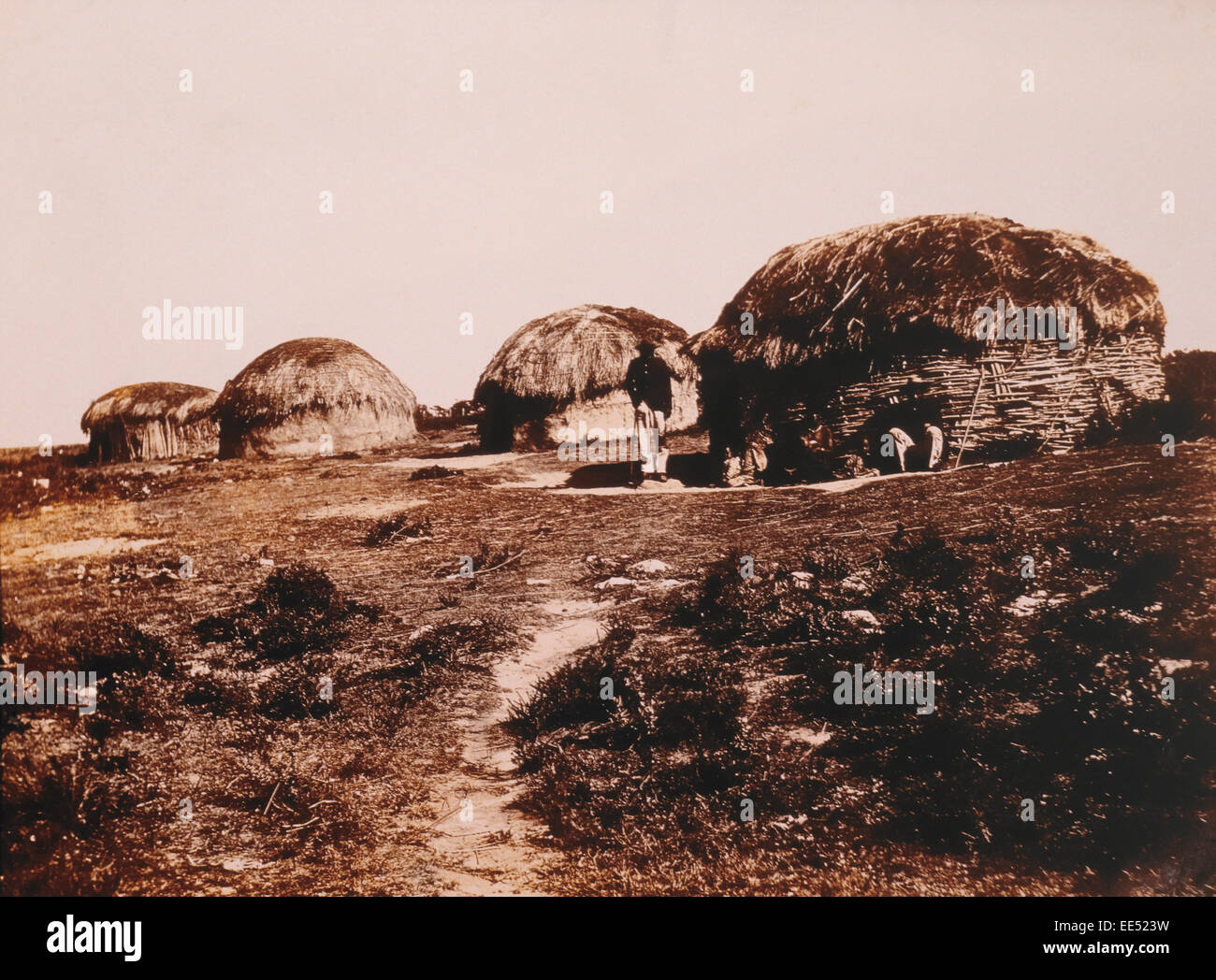 Zulu Village, Africa, circa 1890 Stock Photo