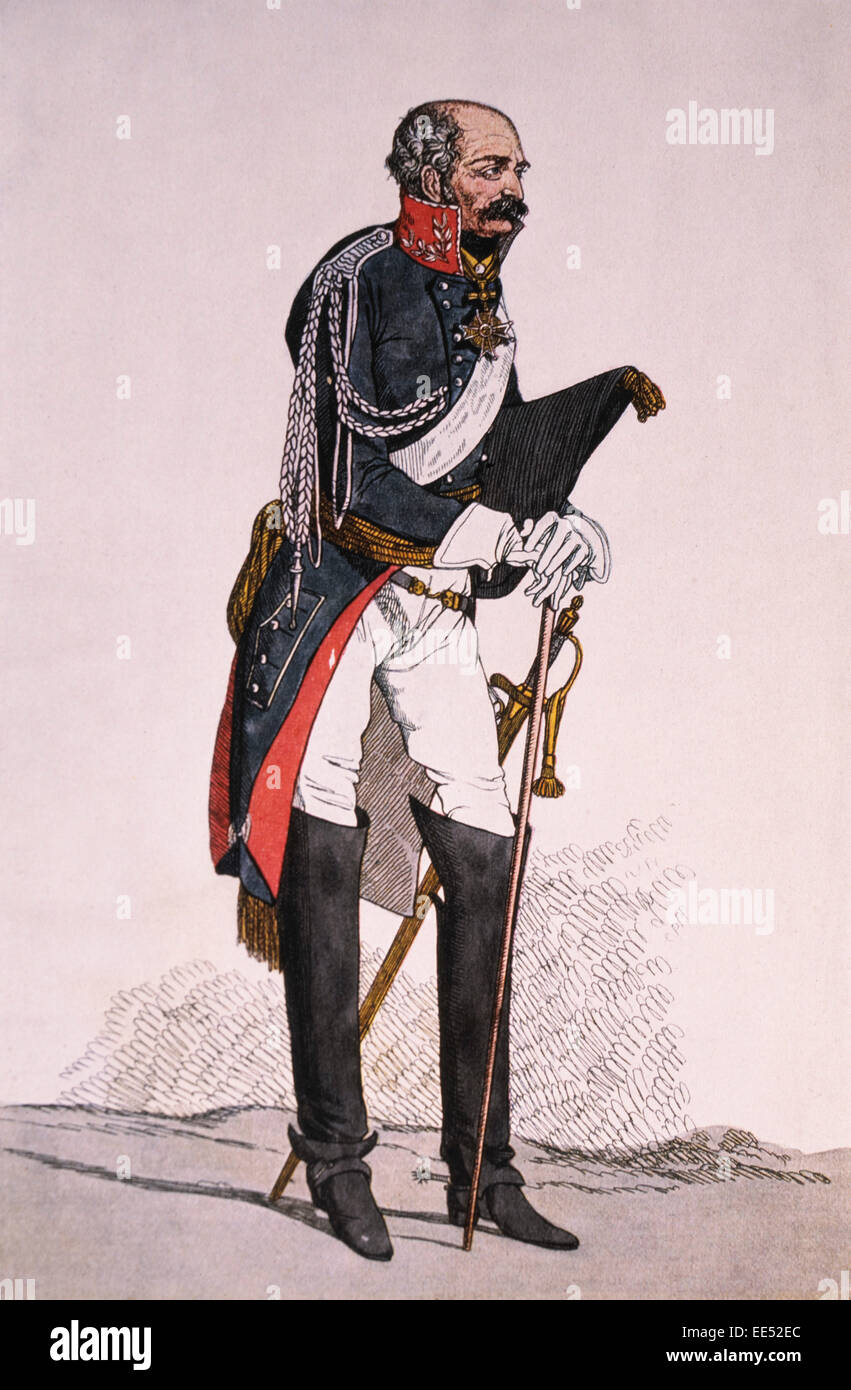 Field Marshall Gebhardt Leberecht von Blucher (1742-1819), Prussian Military Leader, Color Drawing by Denis Deighton, 1814 Stock Photo