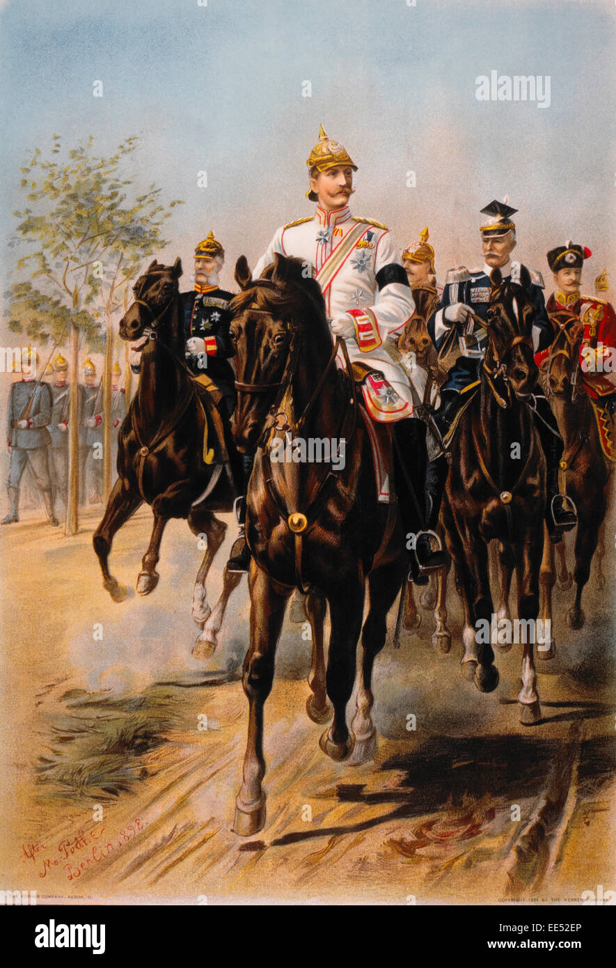 Kaiser Wilhelm with his Staff, Chromolithograph, 1899 Stock Photo