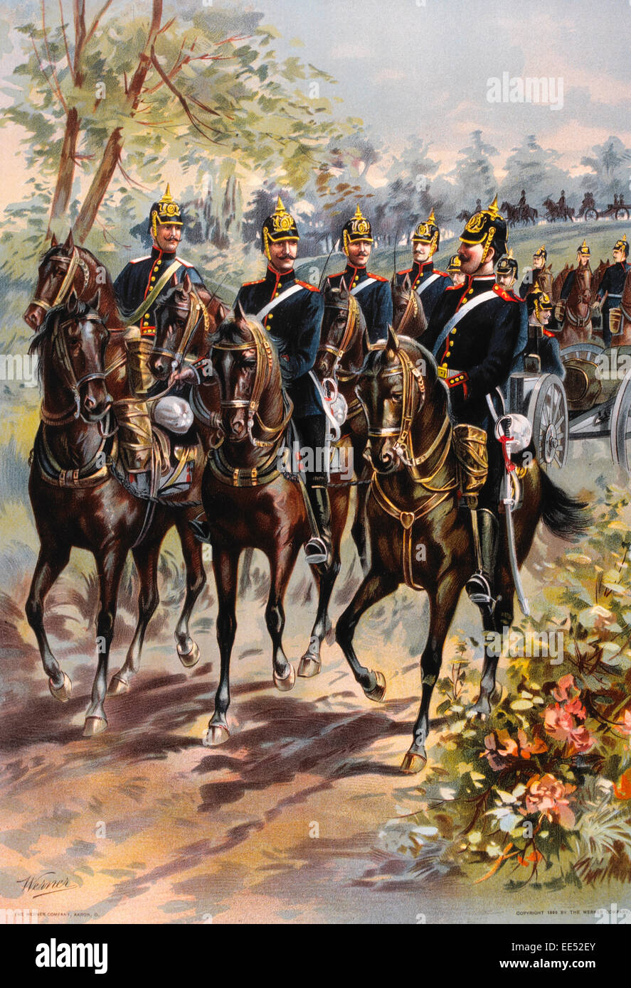 Royal Bavarian 2nd Field Artillery Regiment on the March, Chromolithograph, 1899 Stock Photo