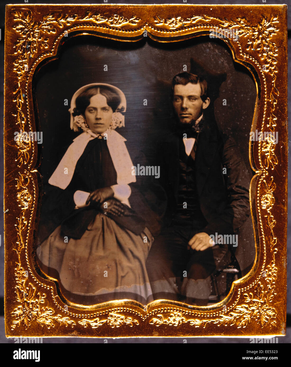 Couple in Formal Attire, Portrait, Daguerreotype, circa 1850's Stock Photo