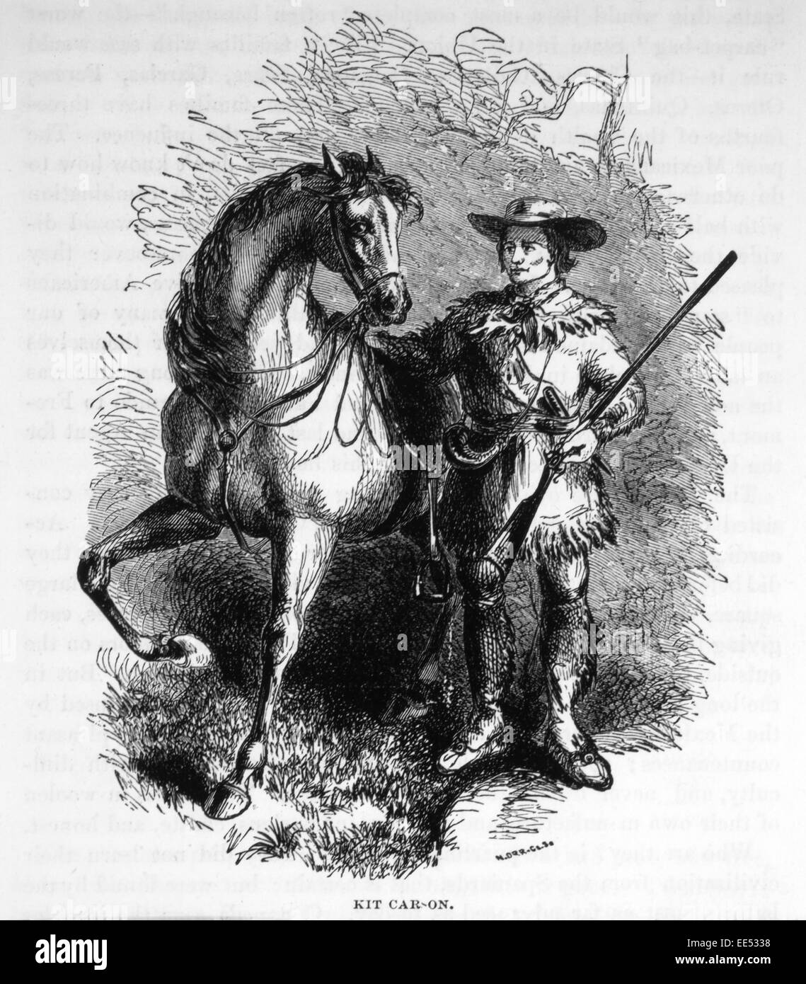 Christopher 'Kit' Carson, American Frontiersman and Guide, with Horse Stock Photo