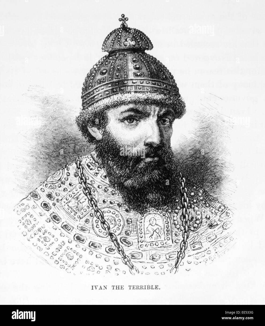 Ivan IV (1530-1584) or Ivan the Terrible, Czar of Russia, 1547-1584, Portrait, Engraving, 1886 Stock Photo