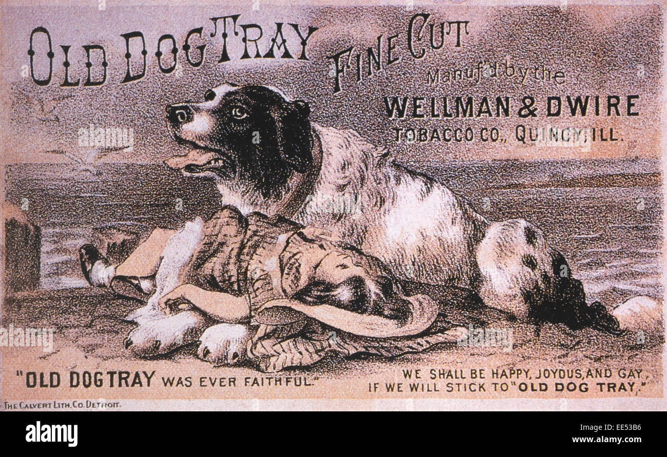 Dog Saving Drowning Child, 'Old Dog Tray Fine Cut' Wellman & Dwire Tobacco Co., Trade Card, circa 1885 Stock Photo