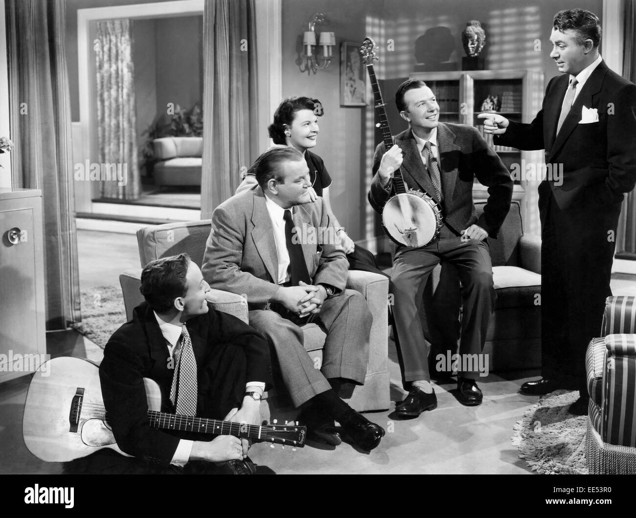 The Weavers, (Fred Hellerman, Lee Hays, Ronnie Gilbert, Pete Seeger), on-set of the Film, 'Disc Jockey', 1951 Stock Photo
