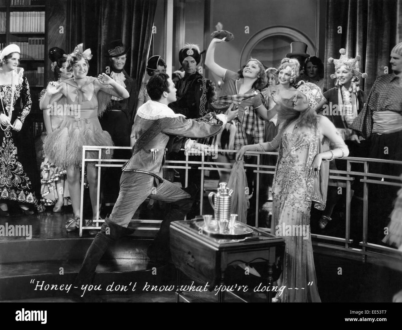 Zelma O'Neal, Charles 'Buddy' Rogers, Nancy Carroll, Thelma Todd, on-set of the Film, 'Follow Thru', 1930 Stock Photo