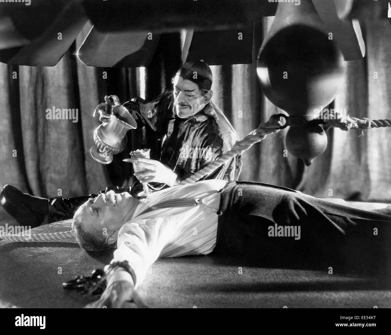 Lawrence Grant, Boris Karloff, on-set of the Film, 'The Mask of Fu Manchu', 1932 Stock Photo