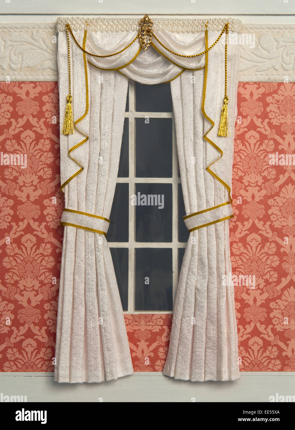 Regency period dolls house, showing the miniature interiors and