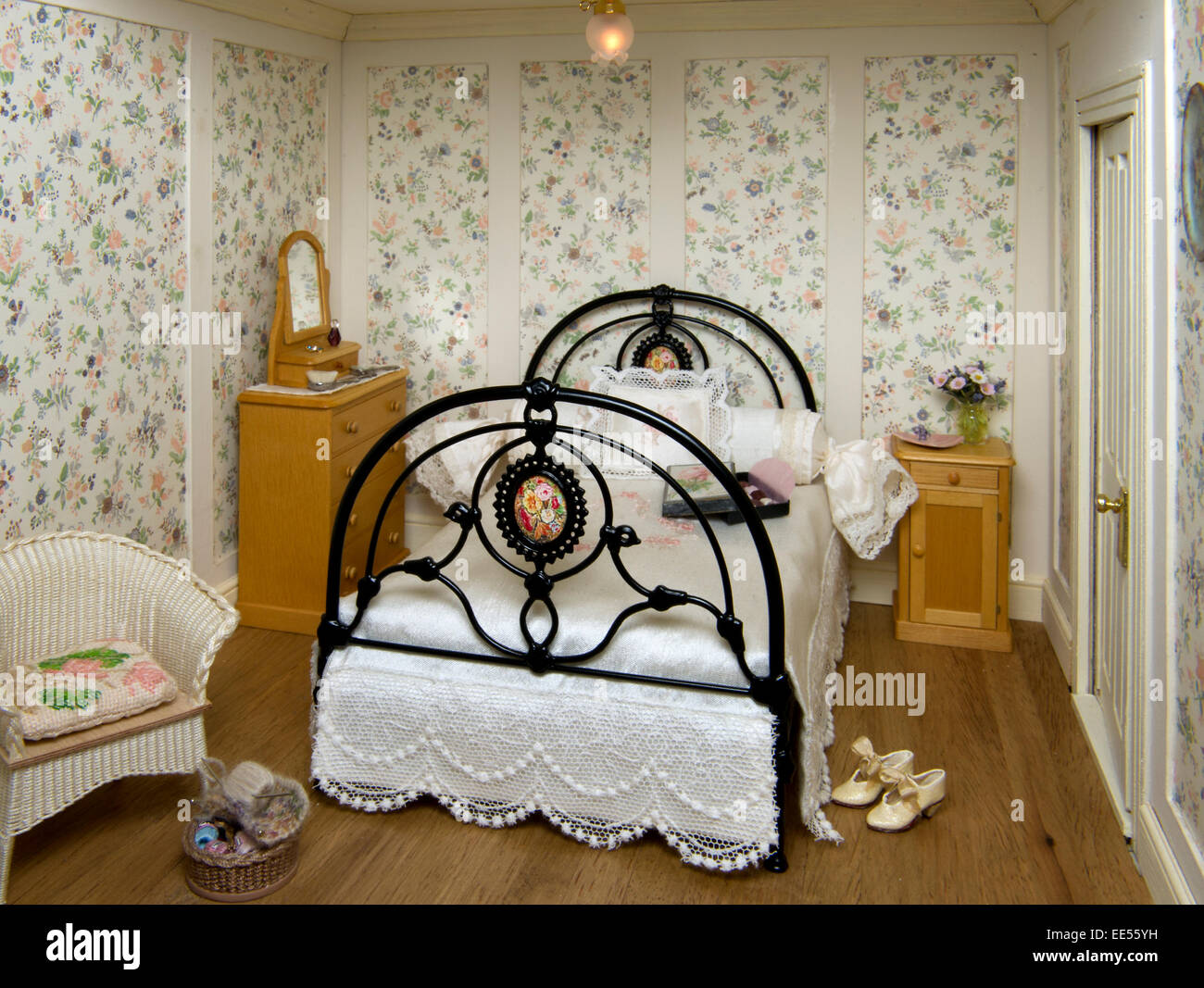 A French Period Dolls House With 3 Rooms Stock Photo