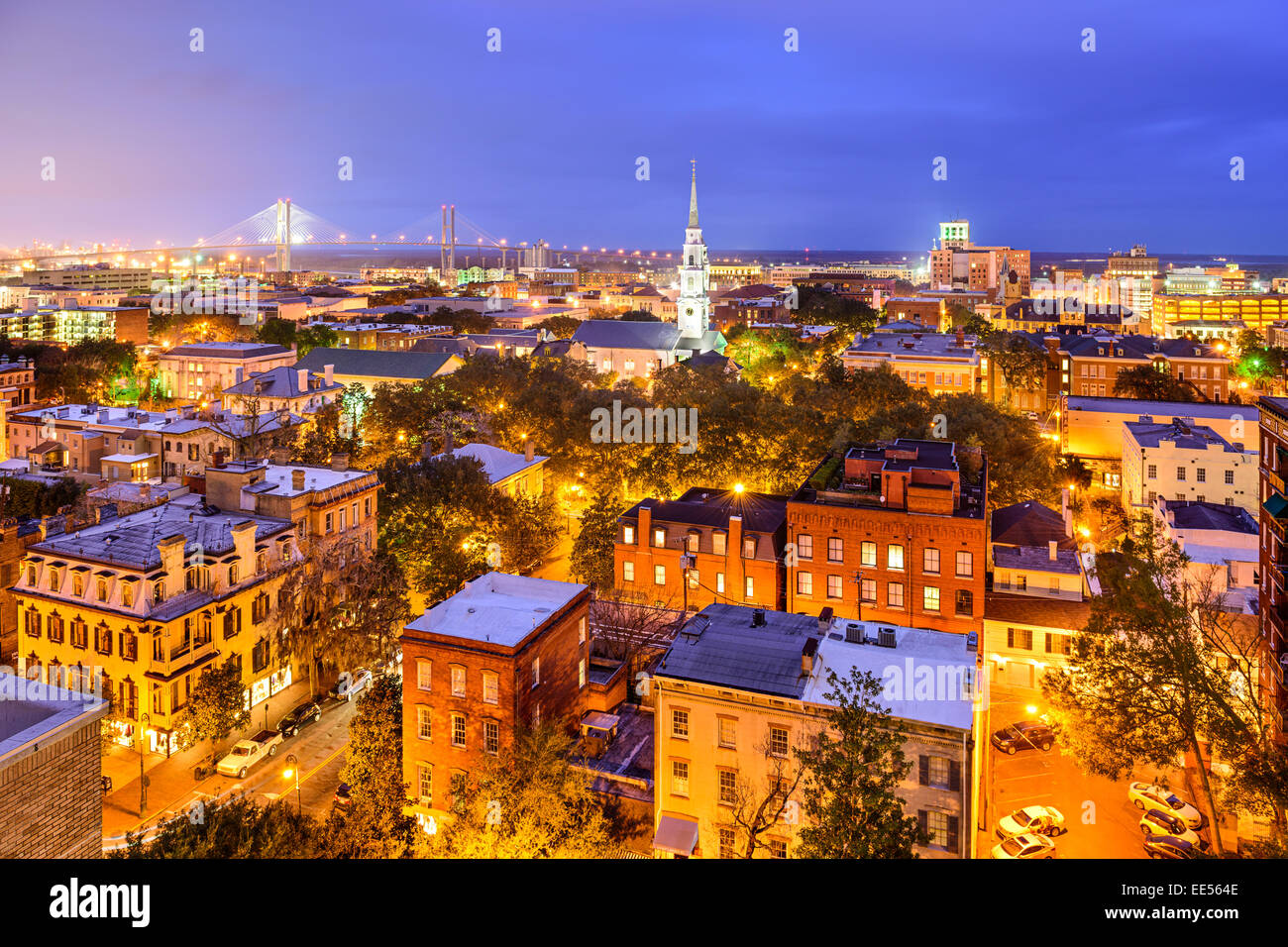 Savannah, Georgia, USA downtown skyline over the city. Stock Photo