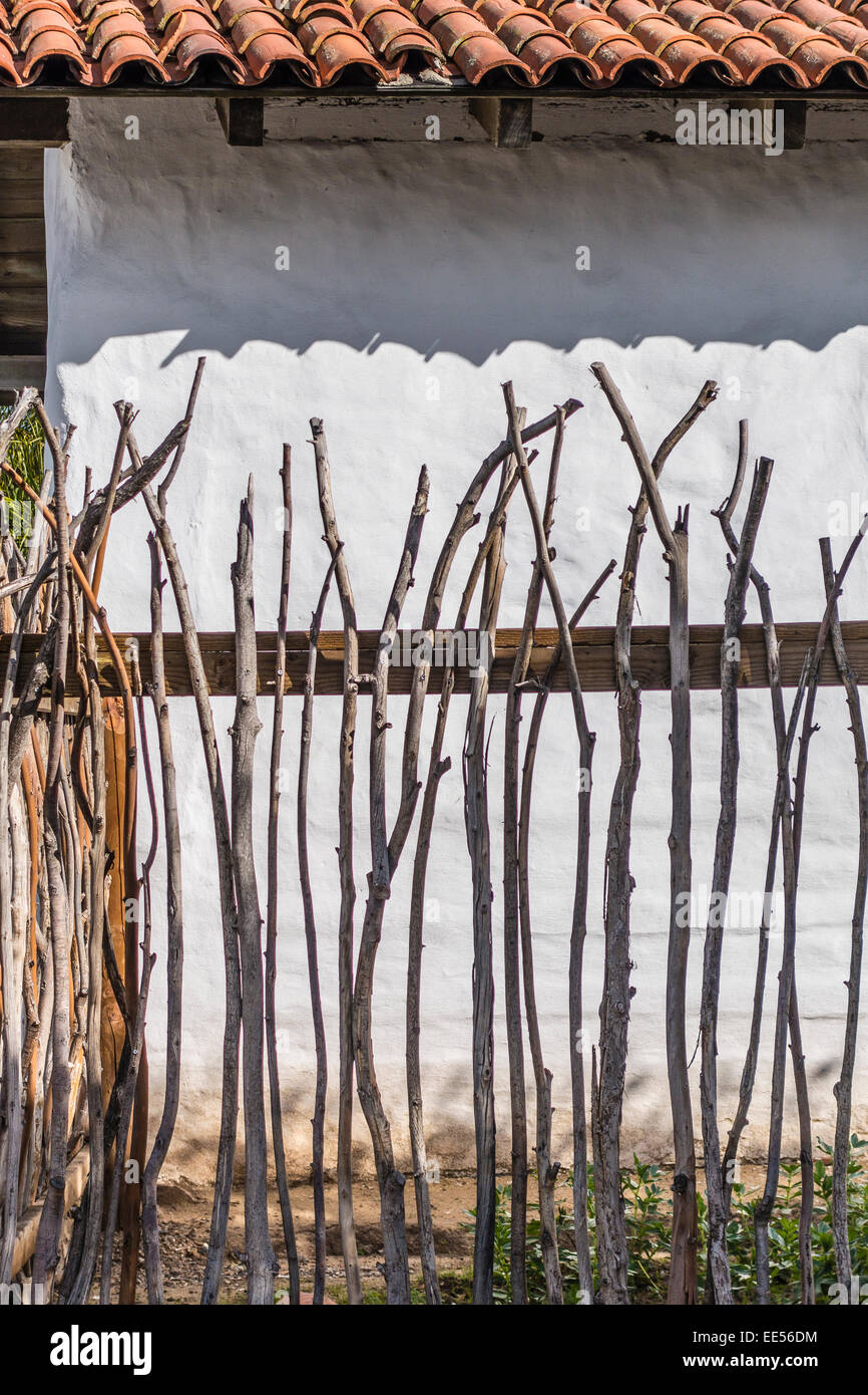 A fence constructed in the historic Spanish method using tree branches