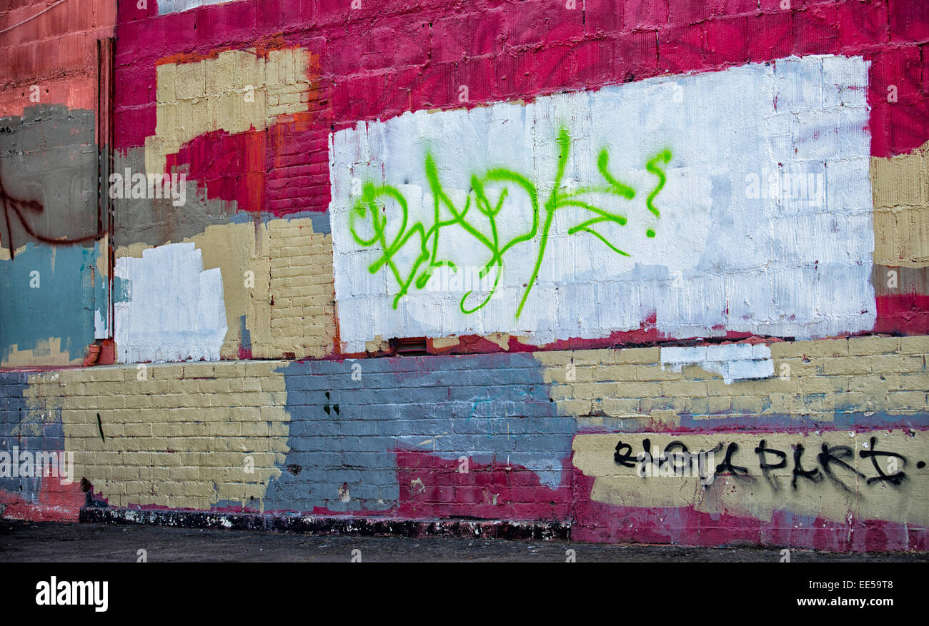 Block Wall Painted with Graffiti Downtown, San Diego, California USA Stock Photo
