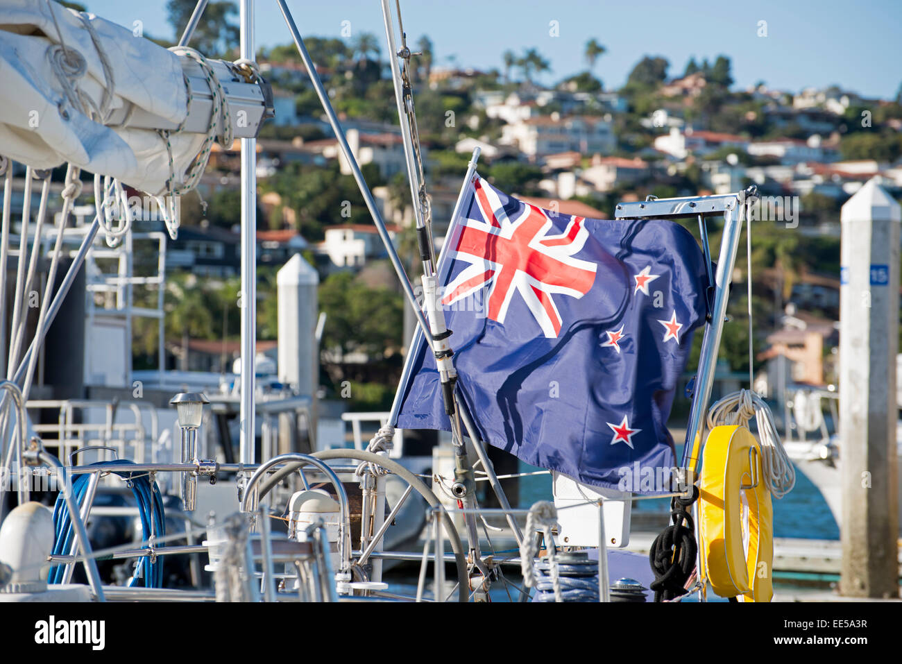 Flag of New Zealand on Docked Sailing Vessel, Shelter Island, San Diego