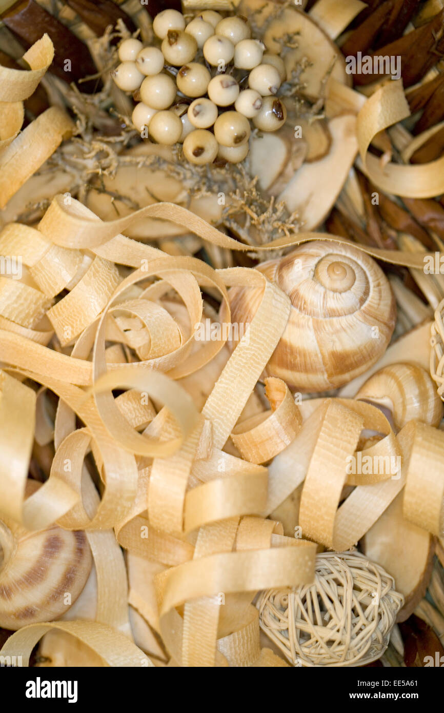 Detail, Wellness, Entspannung, Erholung, Wohlbefinden, still life, Sachaufnahme, Aroma, Dekoration, Hobelspaene, Holz, Holzspaen Stock Photo