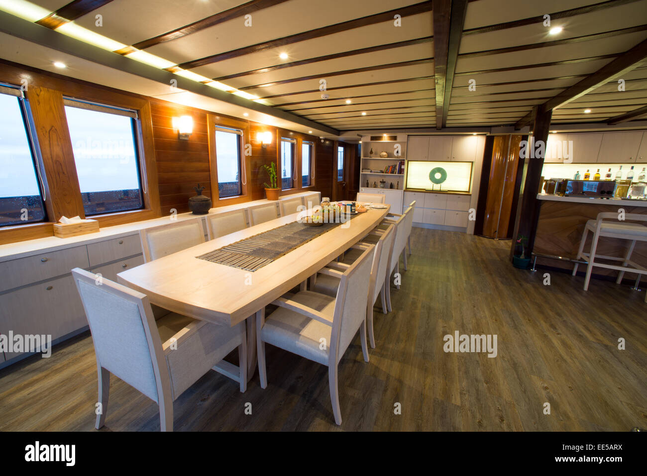 Interior details of Lamima sailing boat, Raja Ampat Indonesia Stock Photo
