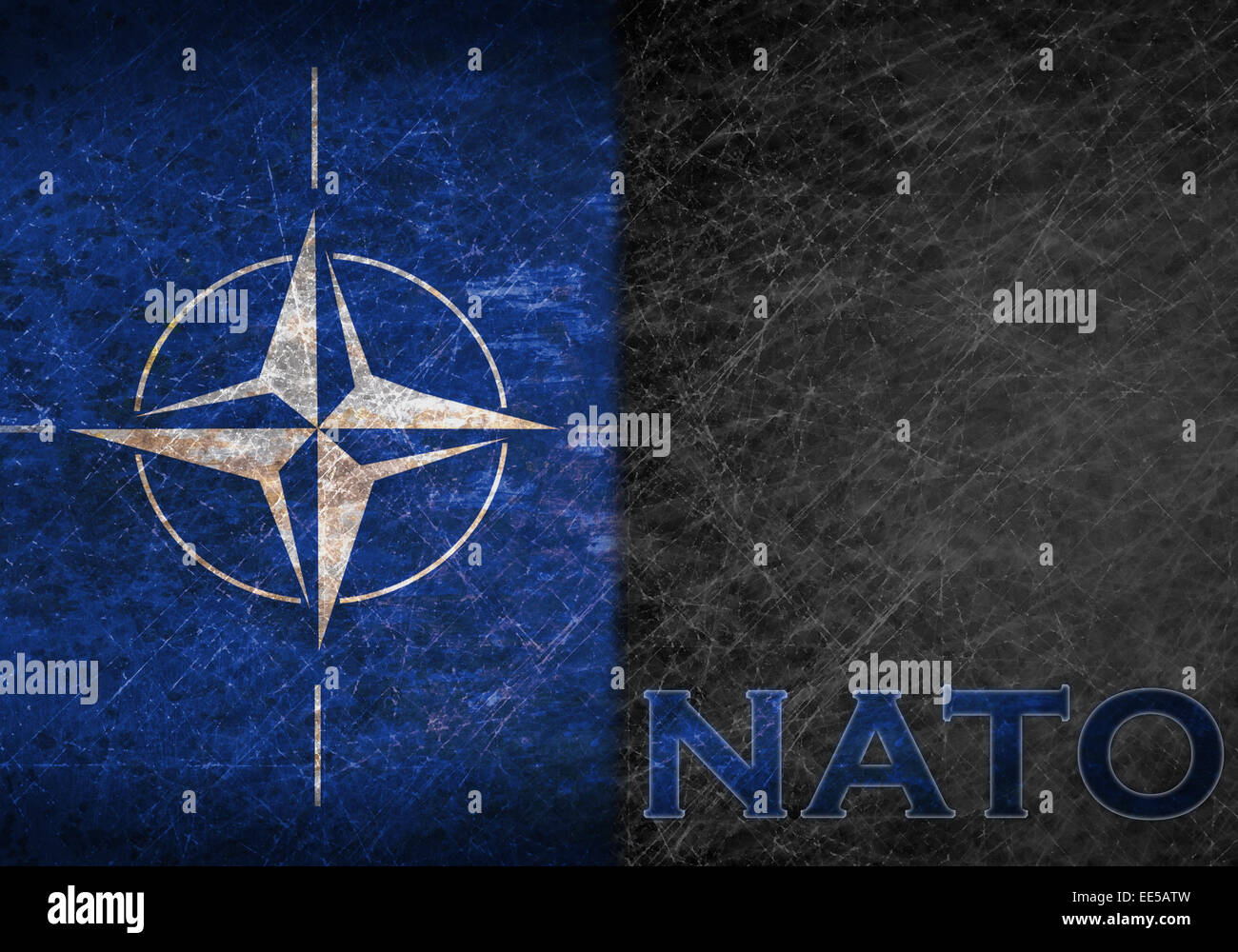 Old rusty metal sign with a NATO flag and abbreviation Stock Photo