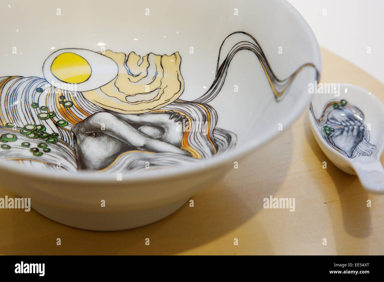 january 14 2015 tokyo japan a noodle bowl design on display at
