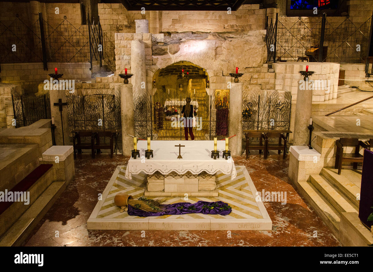 Israel, Nazareth, Basilica of the Annunciation, the grotto Stock Photo ...