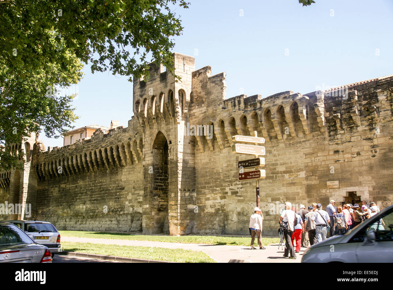 fortified walls of the Old town of Avignon, France Stock Photo