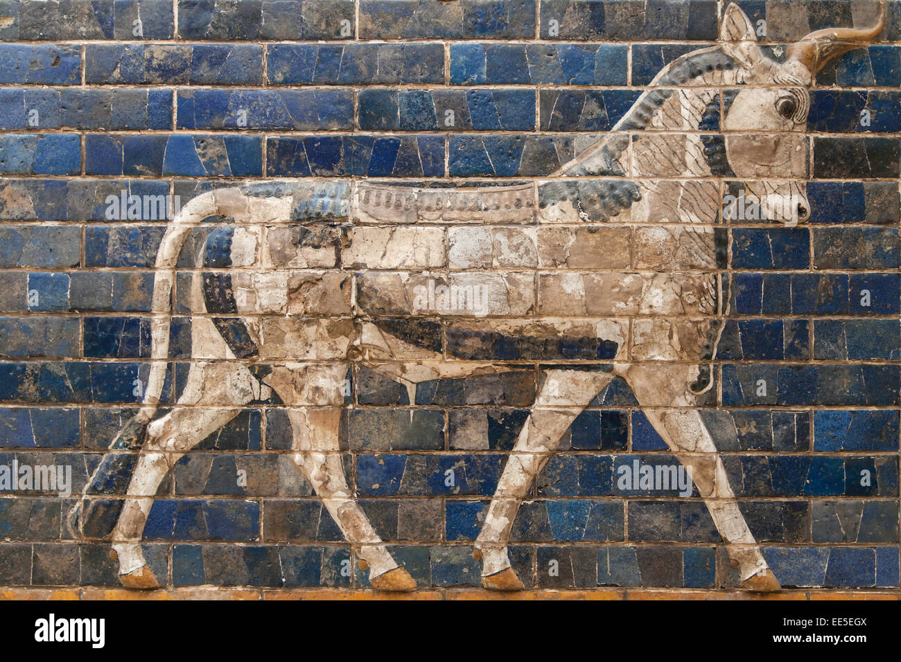 Mosaic of a Bull on the Ishtar Gate, Istanbul, Turkey. Stock Photo