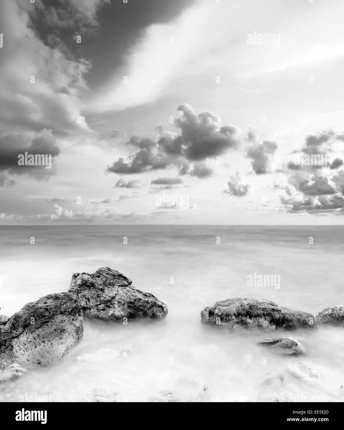 Romantic seascape beautiful coast beach Black and White Stock Photos ...