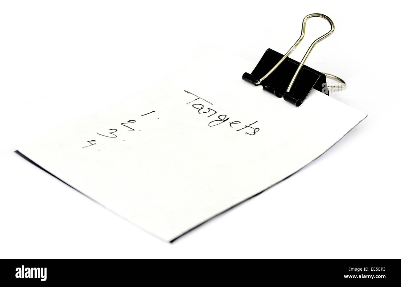 Paper clip with white paper written Targets Stock Photo