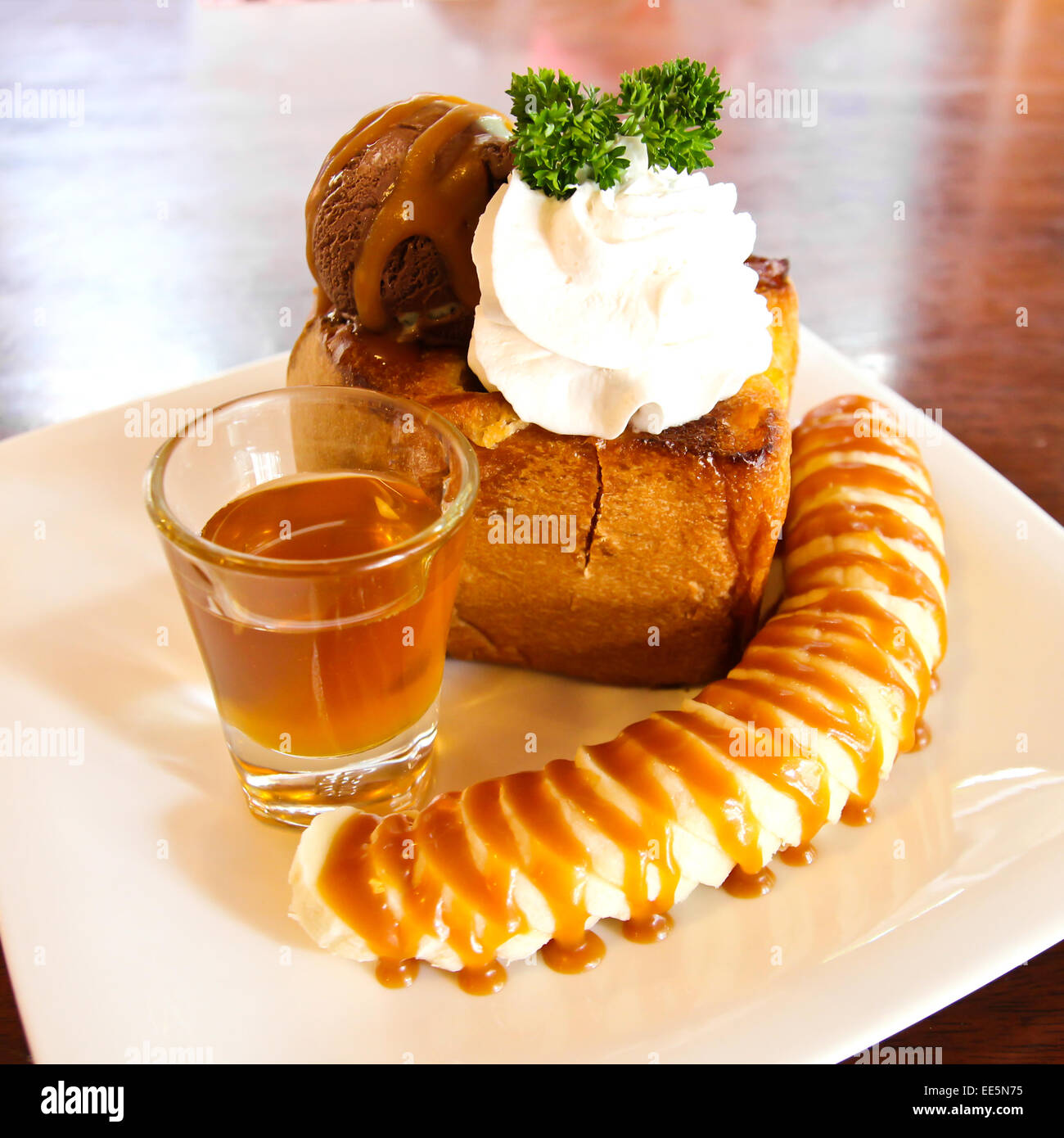 Honey toast with sliced banana Stock Photo