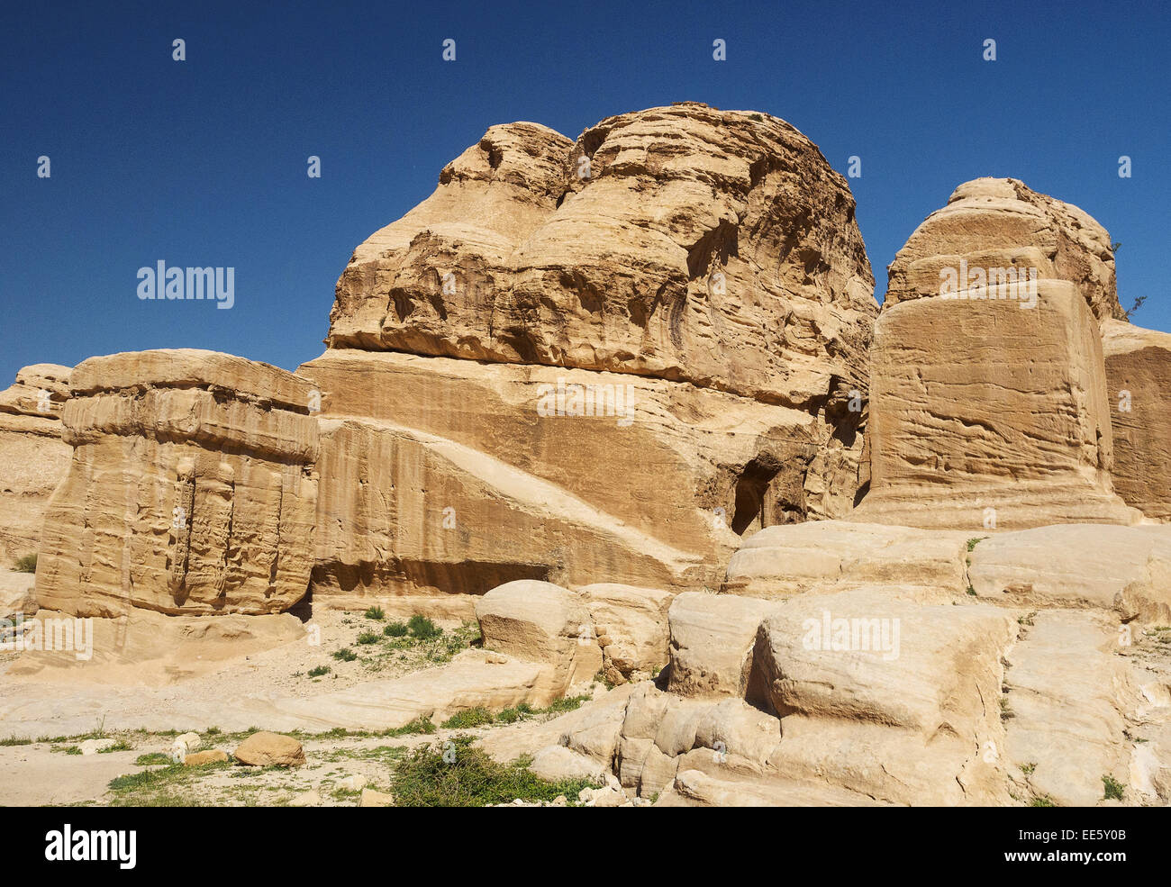 Tombs along the Bab as-Siq on the way to the Siq leading to Petra World Heritage Site, Jordan Stock Photo