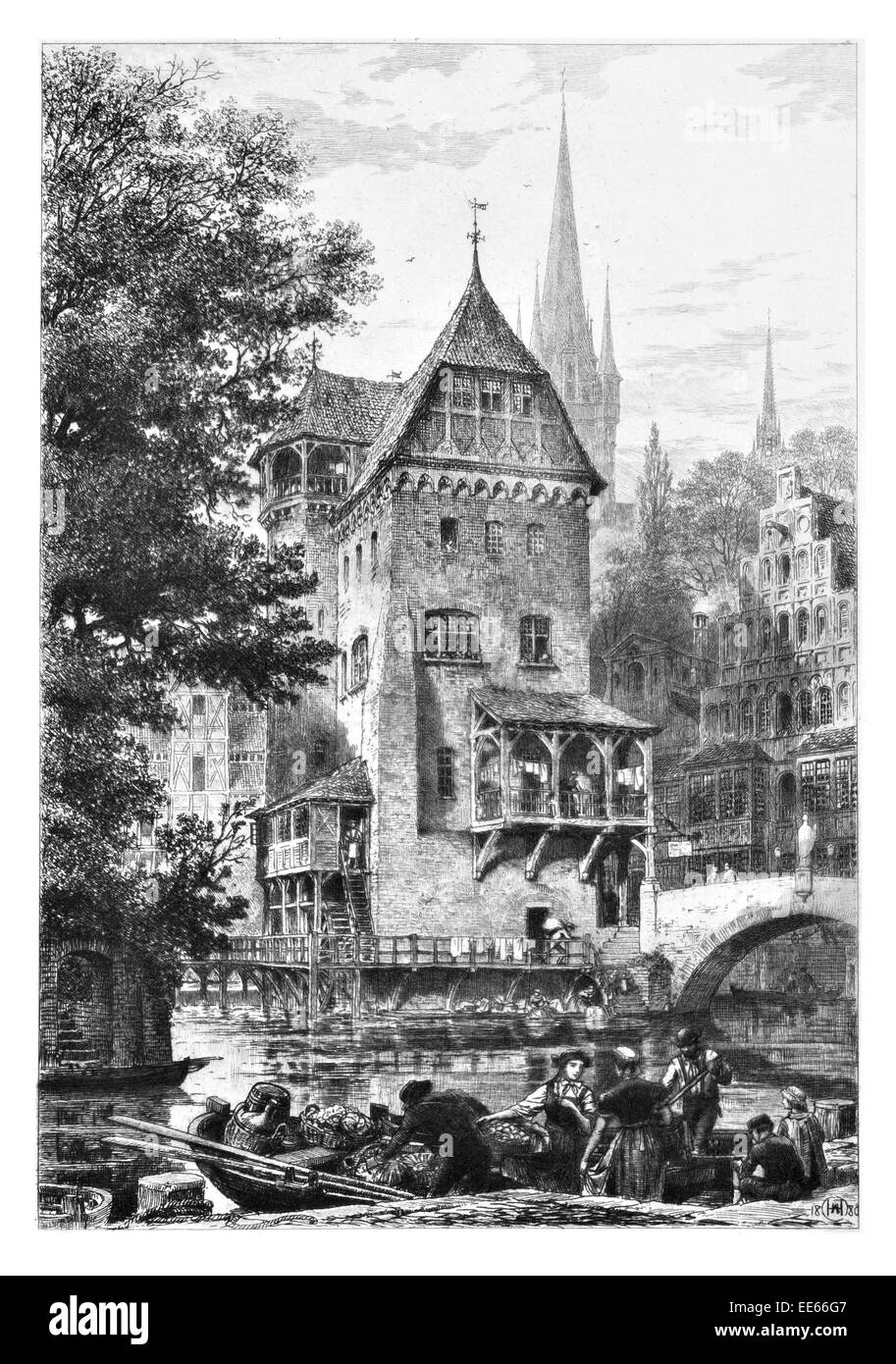 An old German Mill Axel Herman Haig barge river trade medieval Gothic