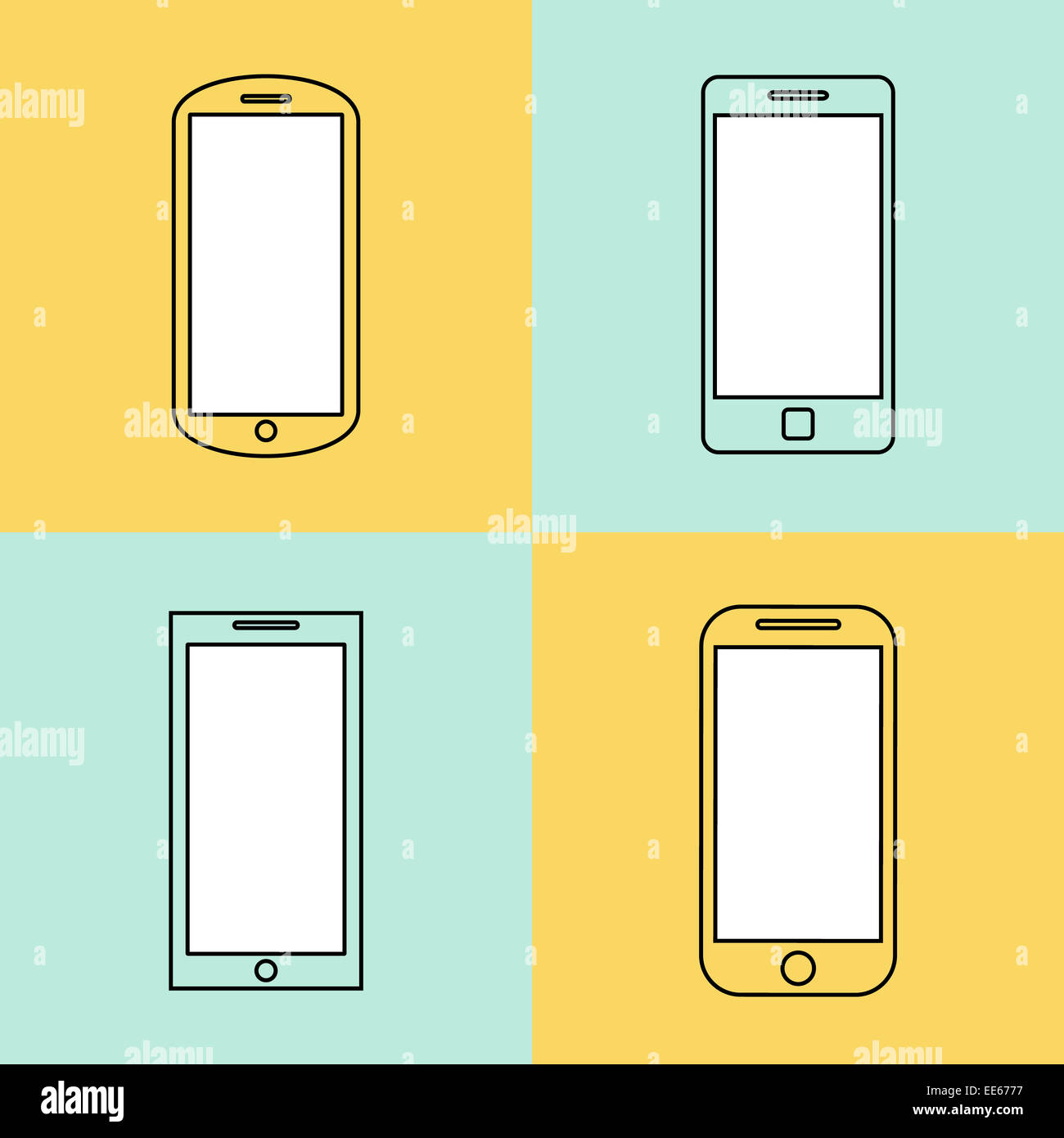 Mobile phone icons set. Smartphone design template elements for web and mobile applications. Stroke thin line flat minimalistic style. Vector illustration eps10 Stock Photo