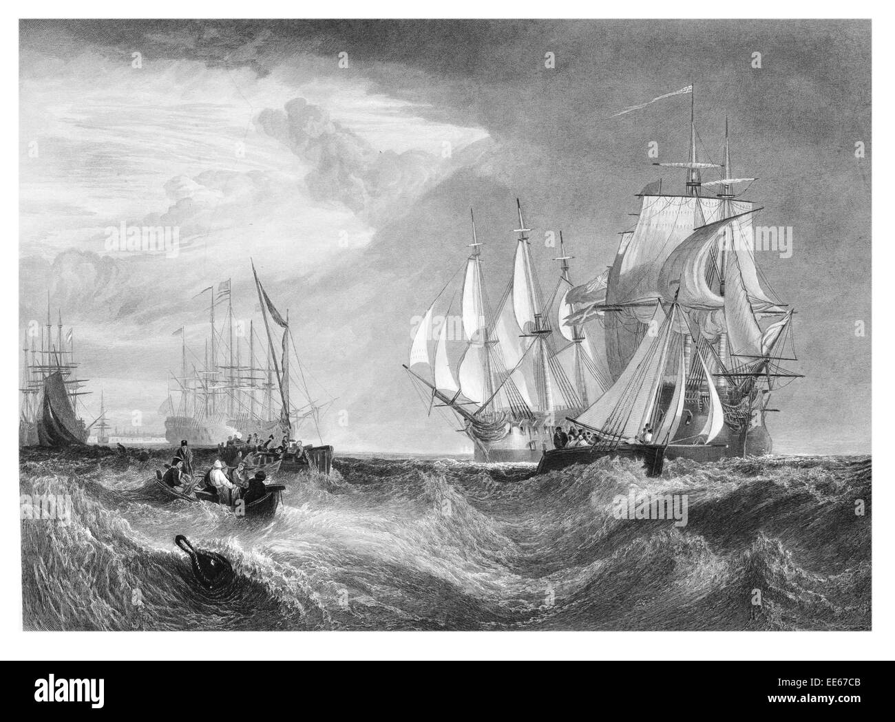 Spithead Joseph Mallord William Turner Two Captured Danish Ships Entering Portsmouth Harbour 1807–9 battle galleon warship Stock Photo