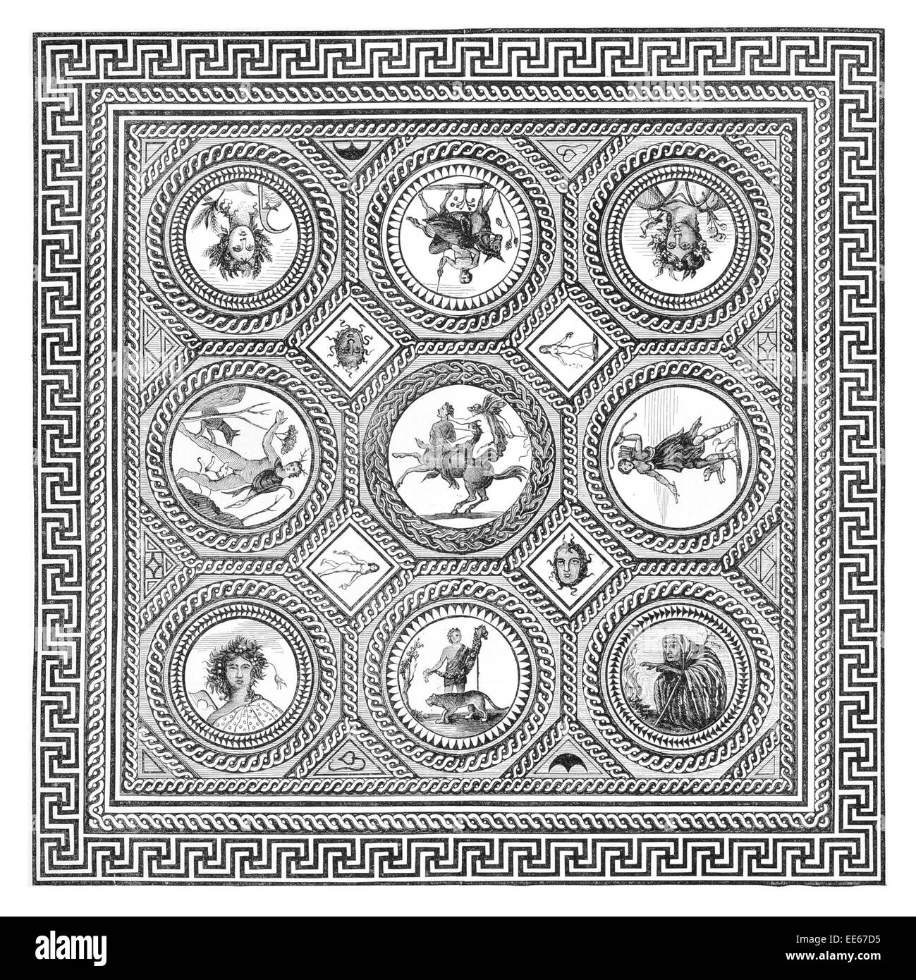 Victorian mosaic floor tile pattern Black and White Stock Photos