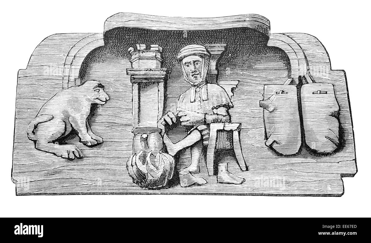 Medieval wooden bench end Black and White Stock Photos & Images - Alamy