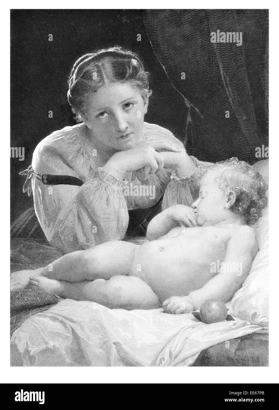 Watch and ward William-Adolphe Bouguereau child baby Woman Female grace graceful beauty female Lady girl pose posing Stock Photo