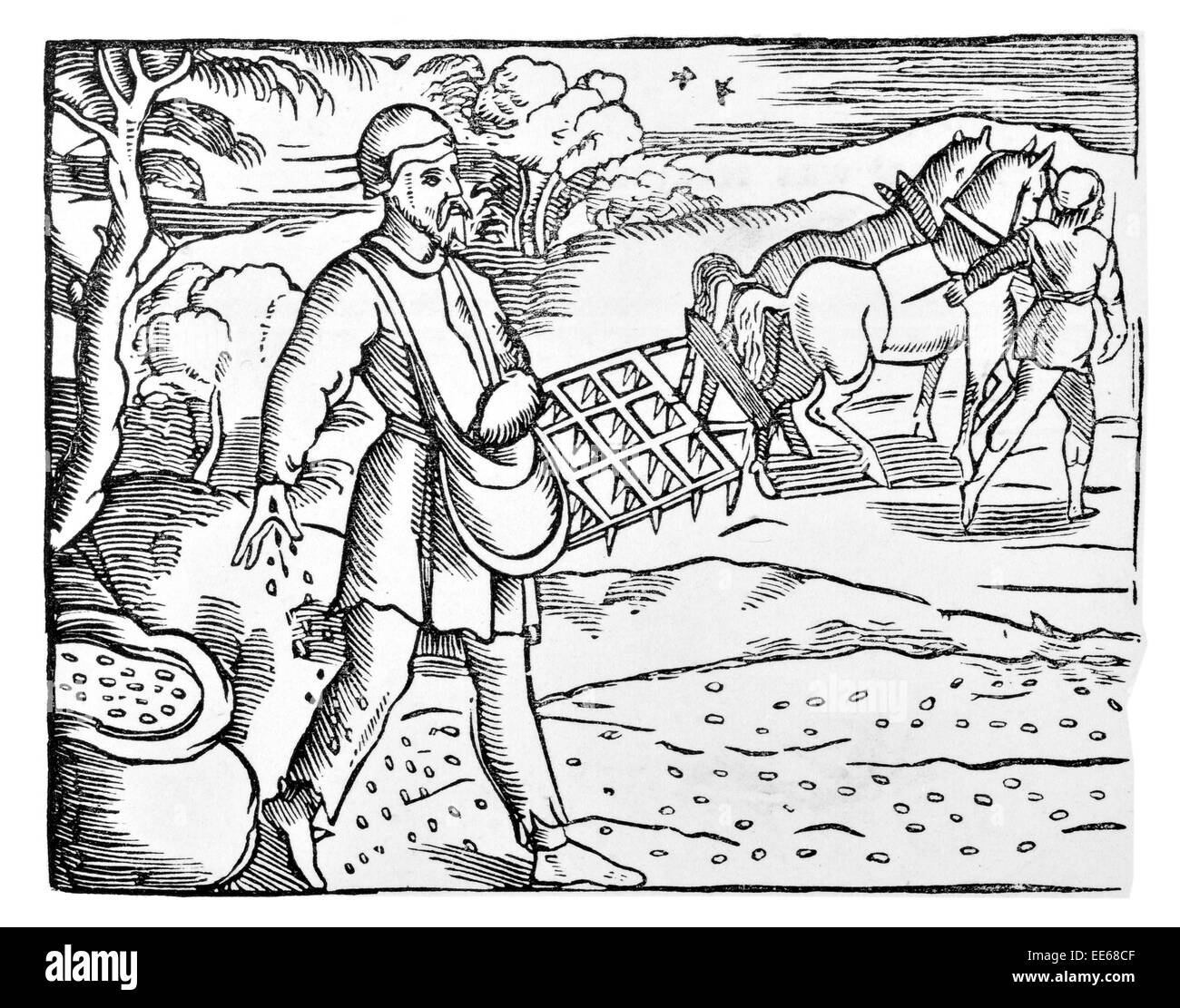 Roxburghe Ballads  Robert Harley ancient paper rare publication Jacobean era period costume Pepys collection plough ploughing Stock Photo