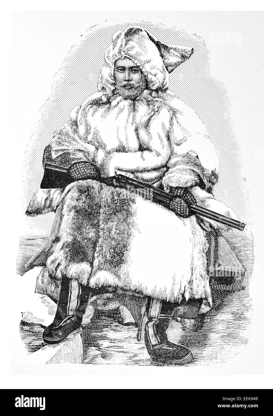 Arctic Winter Clothing Fridtjof Nansen fur coat hunting rifle Norwegian explorer scientist diplomat Nobel Peace Prize laureate Stock Photo