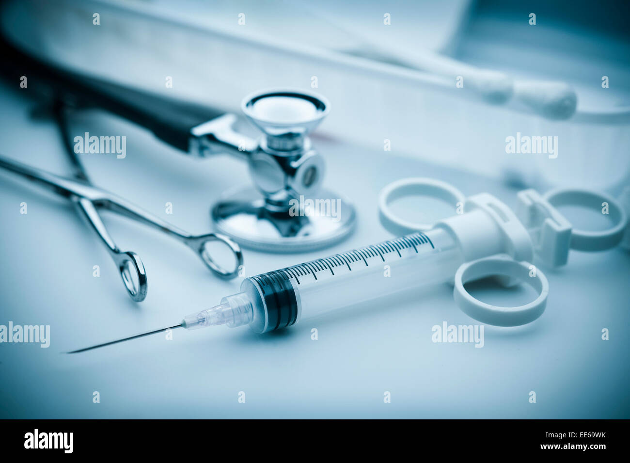 Medical instruments for ENT doctor on pale bluegreen background Stock Photo Alamy