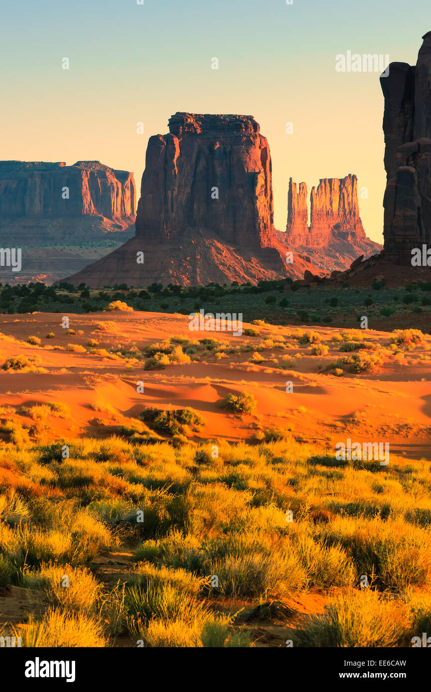 Early morning light at Monument Valley Tribal Park, on the border of  Utah and Arizona, USA Stock Photo