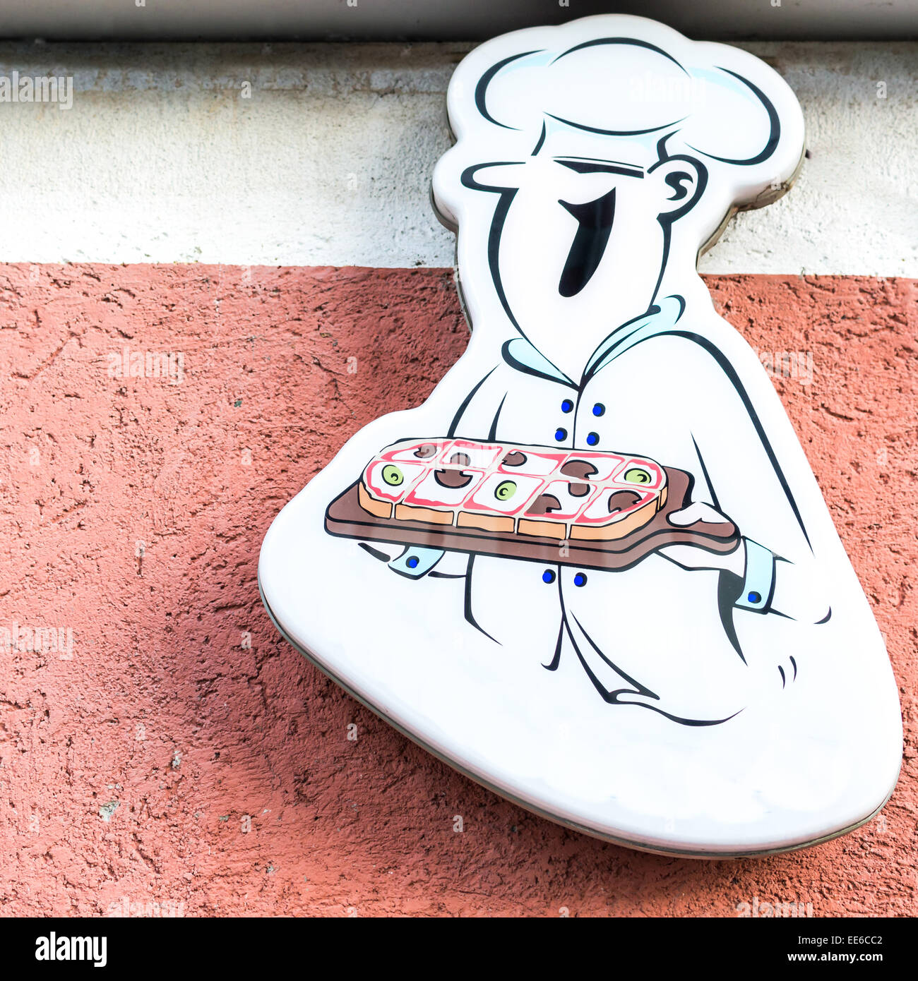 Luminous cook with cutting board for restaurant, pizza Stock Photo