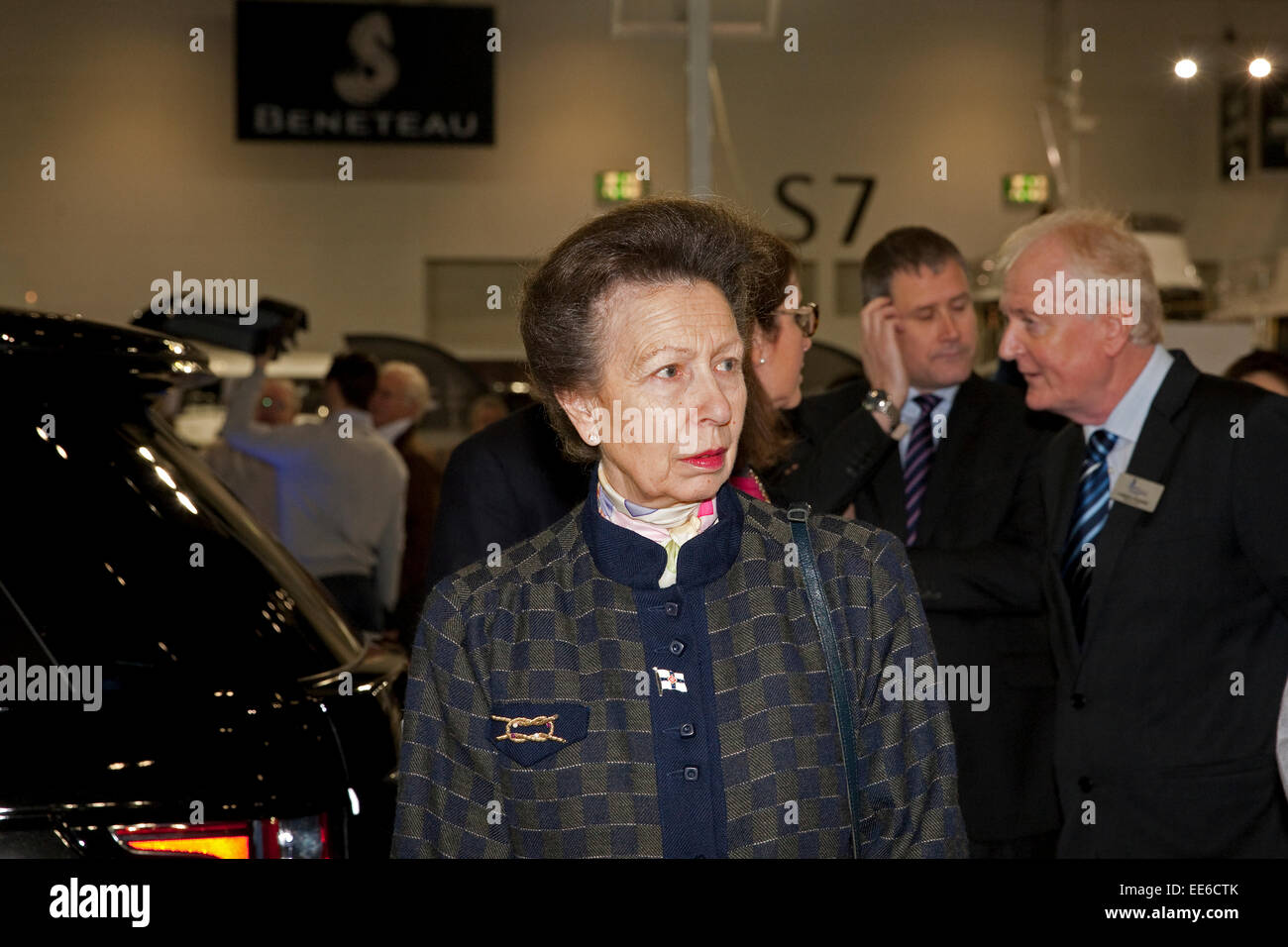 Princess Royal looks at Land Rovers during her visit to the London Boat ...