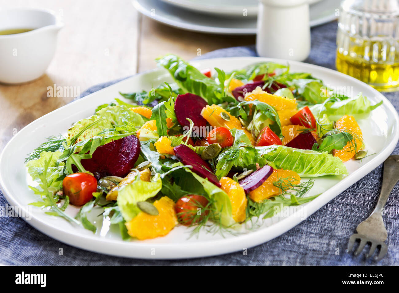 Orange with Beetroot and pumpkin seed salad by balsamic dressing Stock Photo