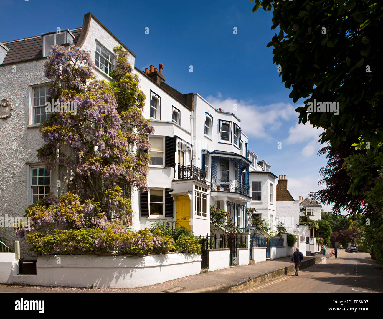 UK, London, Twickenham, Riverside, Aubrey House in middle of terrace of elegant houses Stock Photo