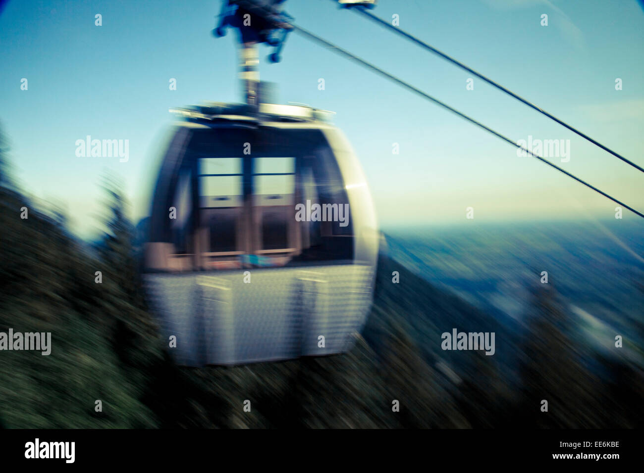 Cable car on the move, Bavaria, Germany Stock Photo