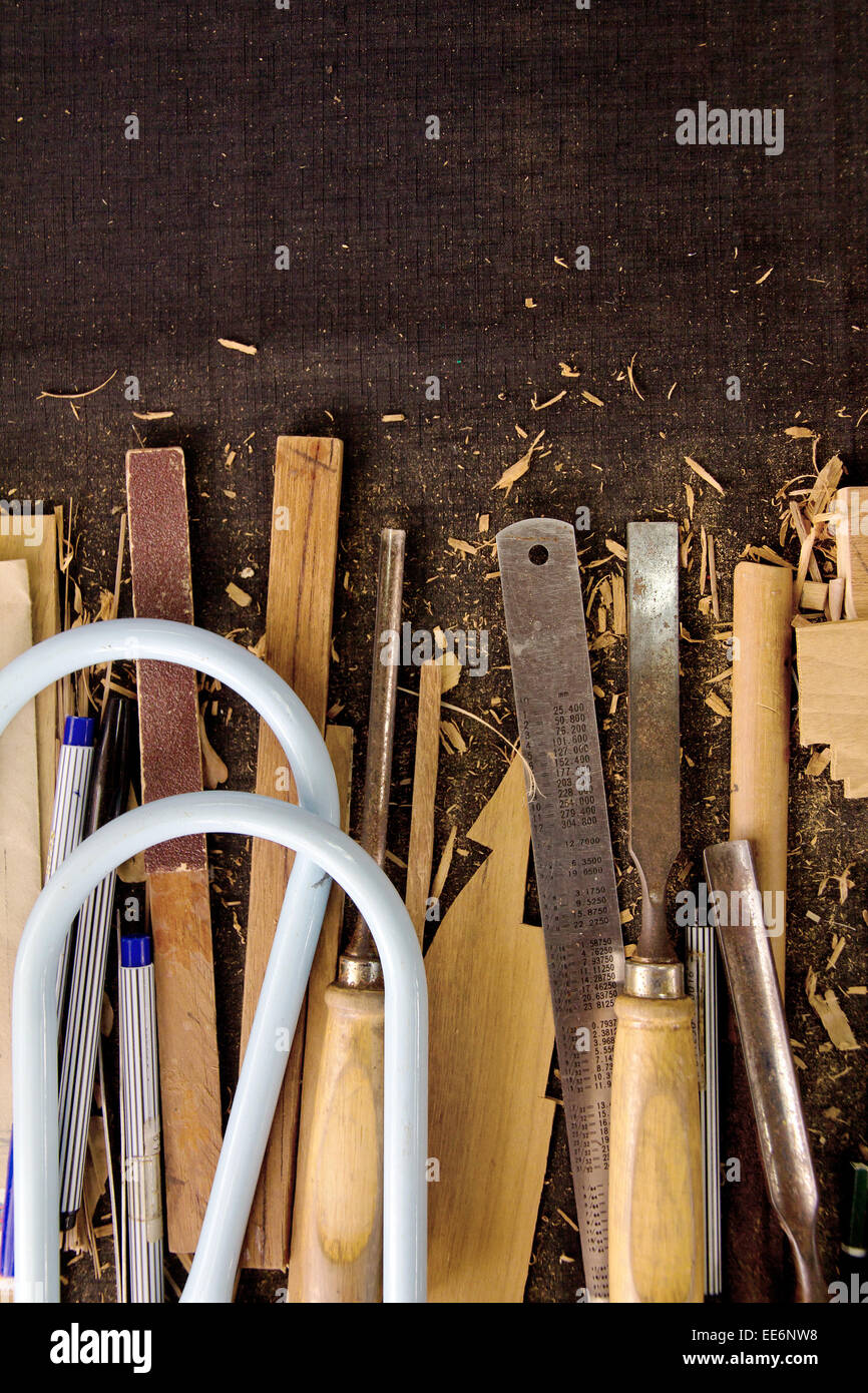 Wood carving tool background Stock Photo - Alamy