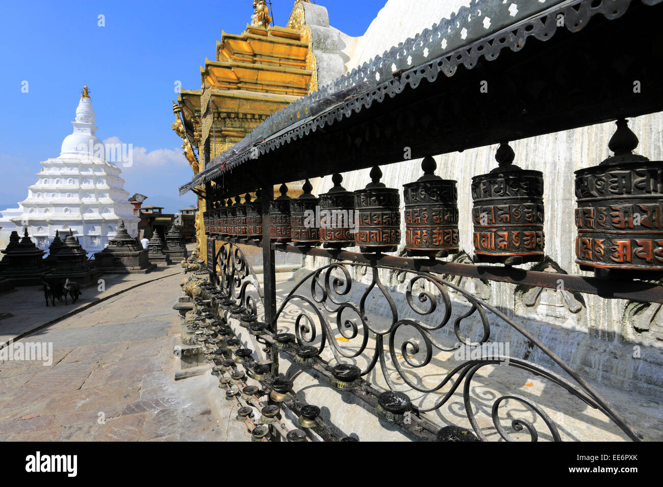 Religious Prayer Wheels at the Buddhist Stupa, Monkey Temple, UNESCO ...