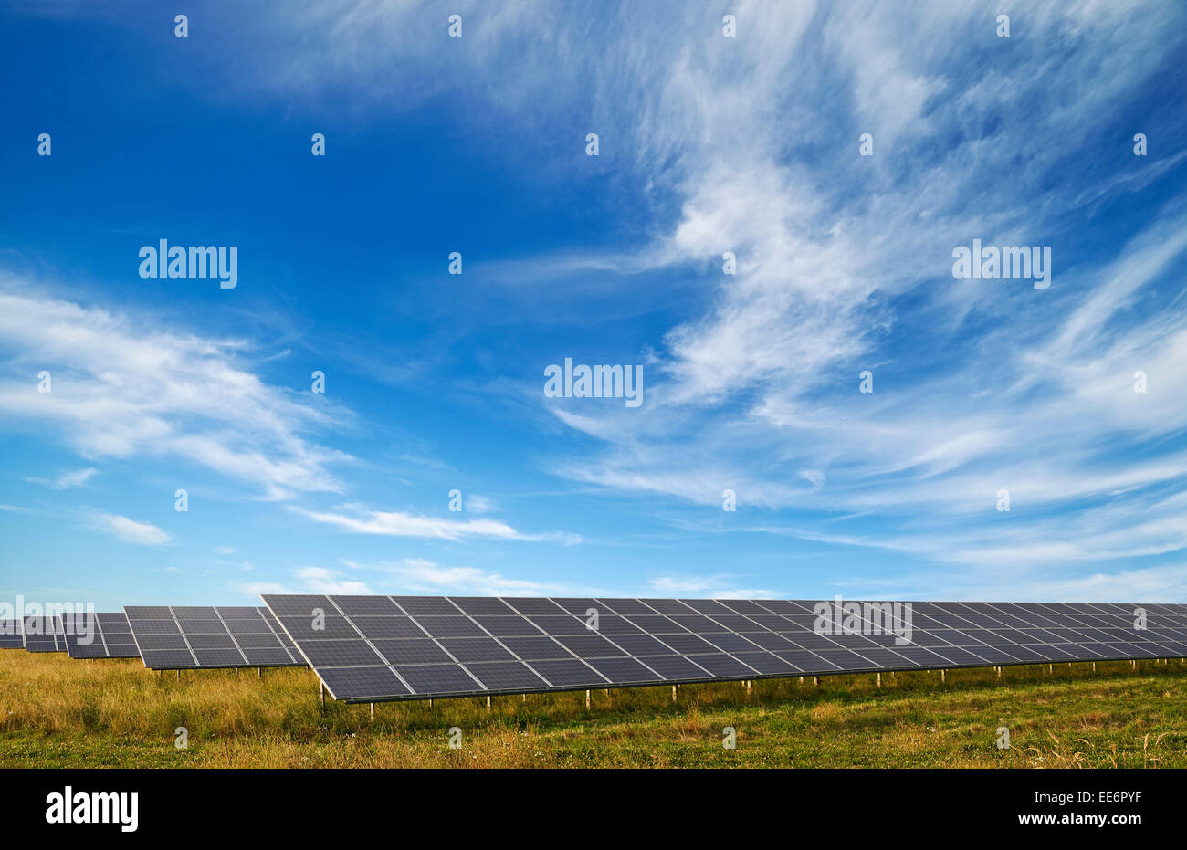 Solar Panels at a Solar Park, Watchfield, Oxfordshire, UK. Stock Photo