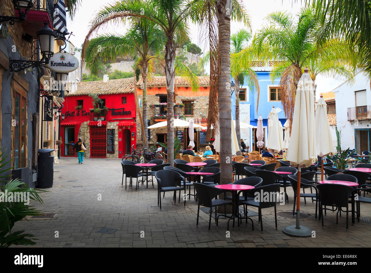 Few Customers To The Street Cafe In Plaza San Antonio Denia Spain Stock Photo Alamy